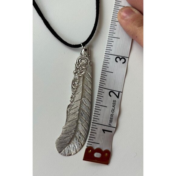 Handmade Silverware Feather Pendant Necklace - Upcycled "First Love" Knife - Picture 8 of 11